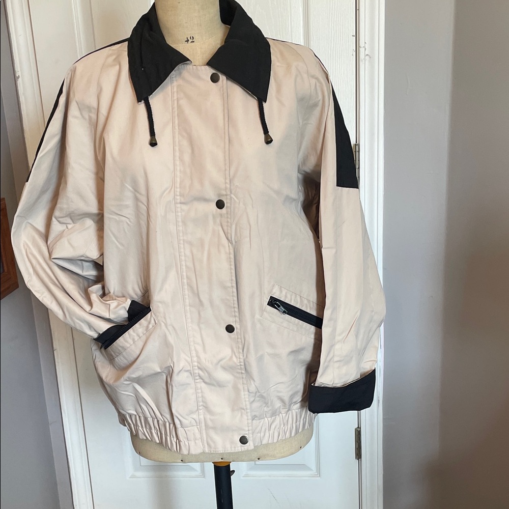London Fog Black and Cream Utility Jacket